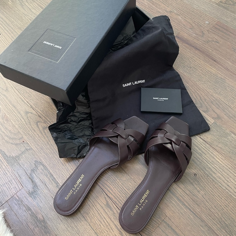 Saint Laurent Woven Leather Sandal Slide